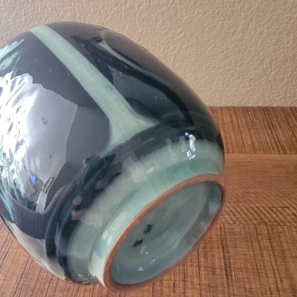 Vintage Hand Painted Ceramic Vase with Floral Motif and Glossy Glaze 6.75 Inch - Picture 8 of 10